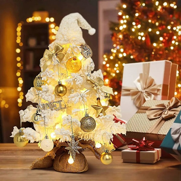19,7 tums Mini Julgran, Förbelyst Bordsjulgran, Snötäckt Julgran