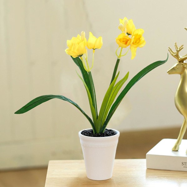 Kunstig Narcissus i Potte 2 Hoveder Borddekoration Falsk Potteplante Boligartikler Yellow