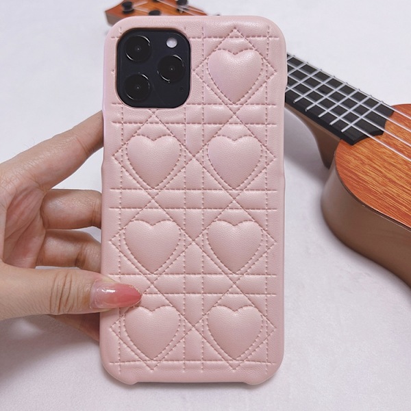 Fodral för iPhone 14 Pro Max Rosa kärlek diamant skal Lyx diamant hjärta läder texturerad sömnad