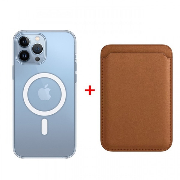 Etui til iPhone 14 Pro Transparent magnetisk etui + magnetisk kortholder brun Magnetisk transparent læder Magnetisk kortholder