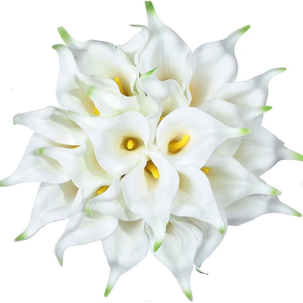 24 st Calla Lilja Bröllopsbukett Latex Real Touch Konstgjorda Blommor (Blå och Vit) White-yellow Core