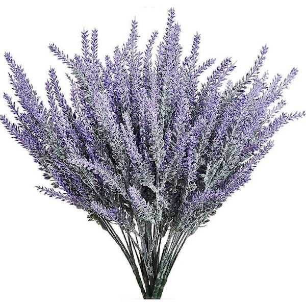 Keinotekoiset laventelikukat, 8 kpl, eläväiset UV-säteilyn kestävät tekopensaat, vihreät pensaat, kukkakimppu Lavender 8