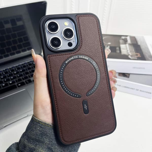 Etui til iPhone 13 Pro Mørkebrun Lædermønster Magnetisk business