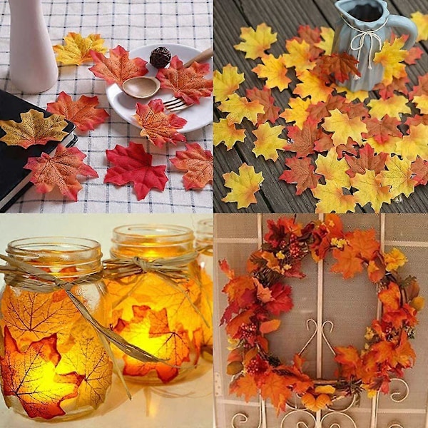 100 stycken konstgjorda höstlönnlöv Thanksgiving bordsdekoration höst bröllopsfest inomhus utomhus kransdekoration