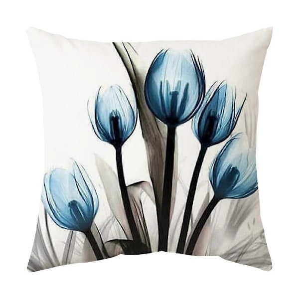 Blått blekkmaleri blomstrete putetrekk 45cm x 45cm sett med 4 marinegrå pynteputetrekk 18x18in mykt dekorativt pynteputetrekk stue sofa pute