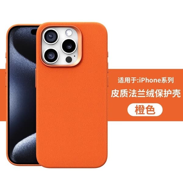 Etui til iPhone 13 orange farve lædertekstur flannel magnetisk efterår og vinter fuld krop