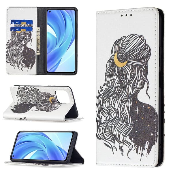 Etui til iPhone 13 Pro Max Mørk Magnetisk Pige Malet Flip Wallet med Kortholder