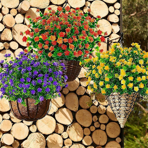 Kunstige blomster, falske UV-bestandige buksbom busker, kunstige plastplanter Orange Red 8
