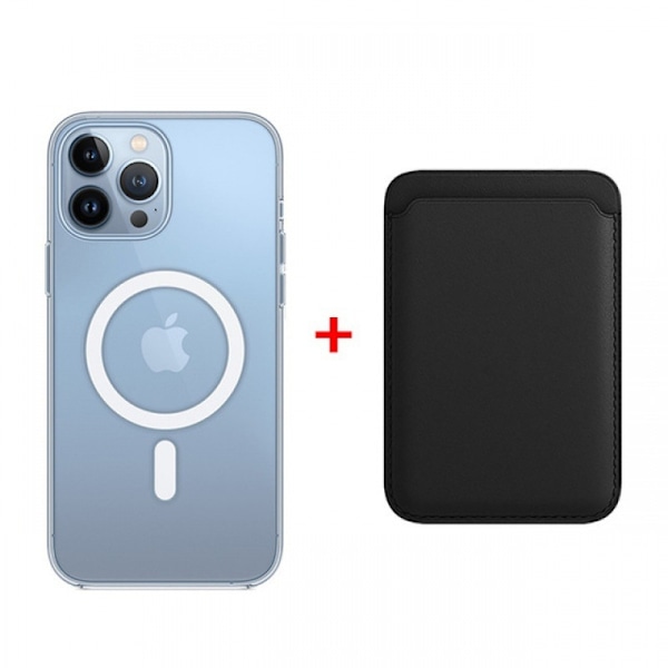 Skal för iPhone 15 Pro Max Transparent magnetiskt skal + magnetisk korthållare svart Magnetisk transparent läder Magnetisk korthållare