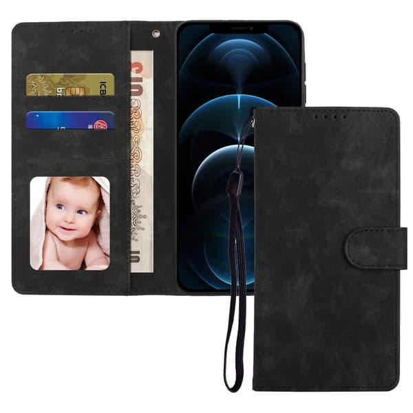 Etui til iPhone 15 Pro Max sort Retro Wallet med kortholder Flip Wallet med kortholder