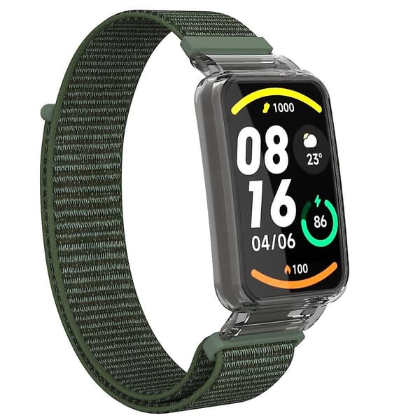 Armygrøn PC-etui + Nylon Loop-rem kompatibel med Xiaomi Mi Band 7 Pro