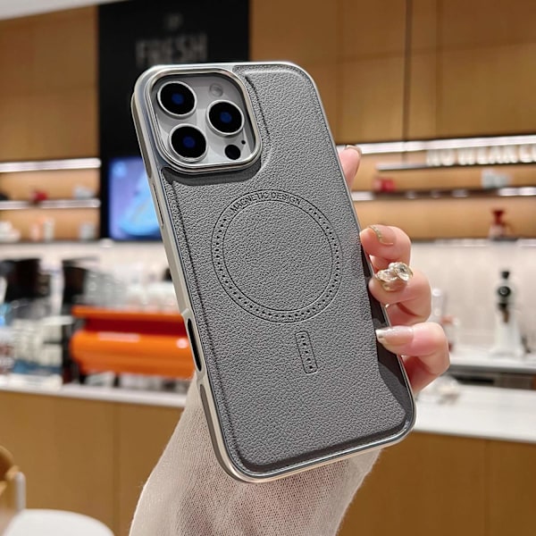 Fodral för iPhone 13pro Titanium Grå Magnetisk sida lädertextur plätering