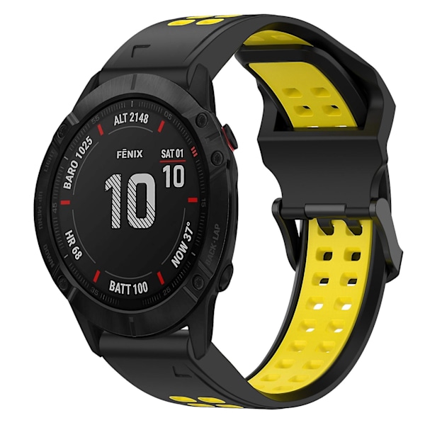 Svart Gul Svart Gul 26mm Tvåfärgat Silikonarmband kompatibelt med Garmin Fenix 6X