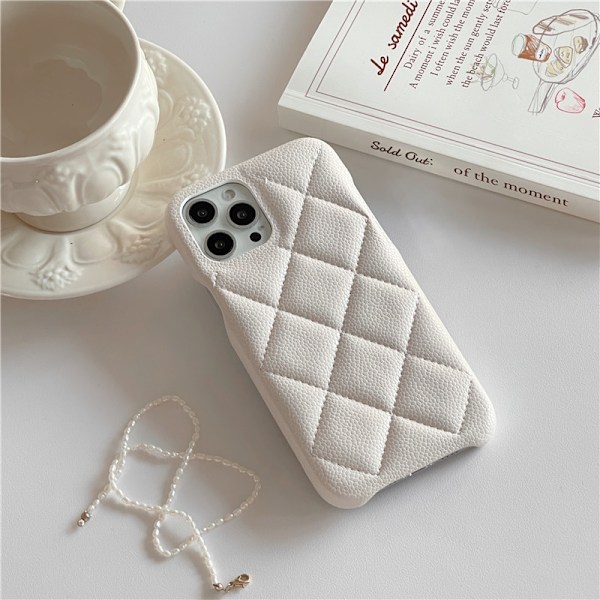 Fodral för iPhone 16 Lychee mönster diamant beige enkel skal ins diamantformad Plånbok med Korthållare lädertextur Rem hård