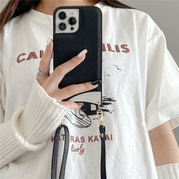 iPhone 13 Pro -kotelo, kalanruotokuvioinen nahkakotelo - musta, kalanruotokuvioinen nahkainen crossbody-kotelo