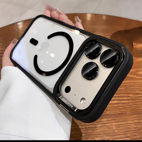 Fodral för iPhone 16 Pro Magnetiskt Stativ Linsdetalj Snodd Svart Noz29762