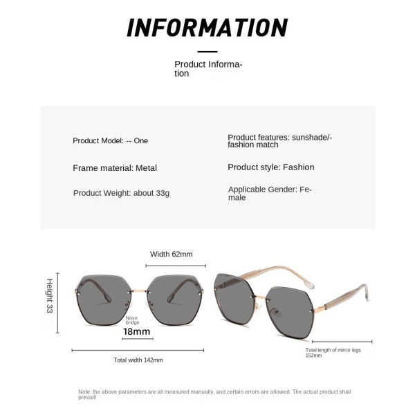 Lätt Lyx Dam Solglasögon Ramlös Gradient Stor Kant Solglasögon Trend Polariserade Glasögon Gold Frame gray piece