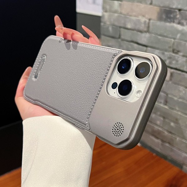 Fodral för iPhone 15 PLUS Aromaterapi läder ramlös [grå] Aromaterapi läder metall ramlös magnetisk