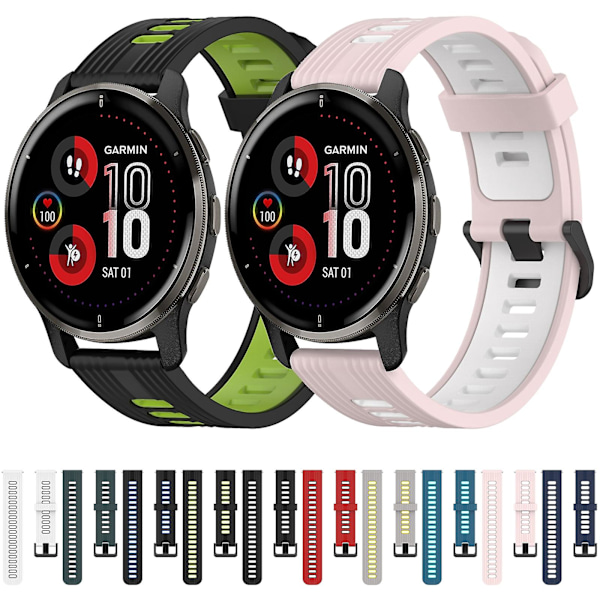 Mørkeblå Hvid Mørkeblå Hvid 20mm Silikone Urrem kompatibel med Garmin Venu 2 Plus