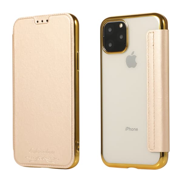 Etui til iPhone 16PRO MAX Champagne Guld Pung med Kortholder Flip Elektroplettering Transparent