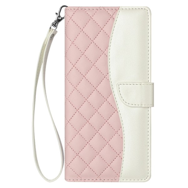 Fodral för iPhone 14Plus Rosa+vit+kort rep In Colorblock Diamantplånbok med Korthållare Blandade Material