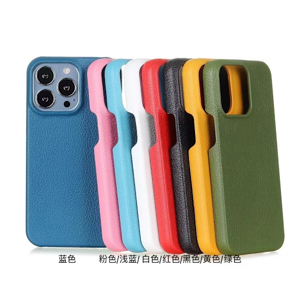 Kotelo iPhone 15 Prolle, vaaleansininen, teksturoitu nahka, kokonahkainen