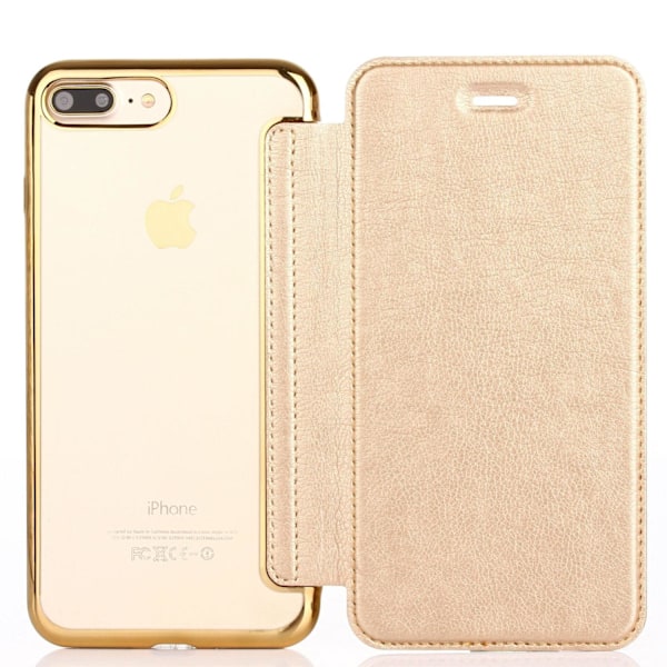 Fodral för iPhone 13PRO guld Flip Elektroplätering Transparent Plånbok med Korthållare
