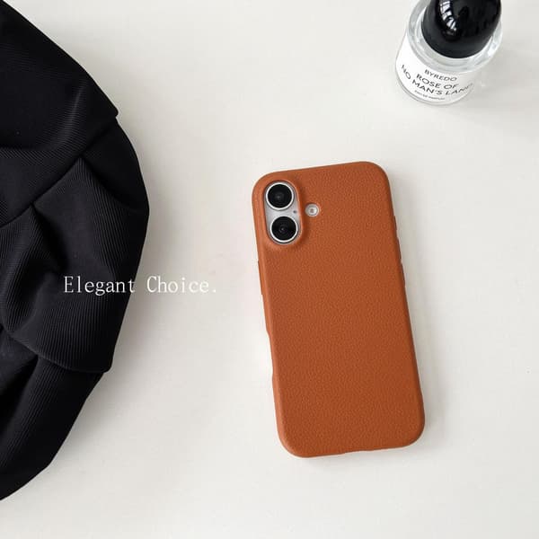 Fodral för iPhone 15plus Khaki Enkelt läder dopamin
