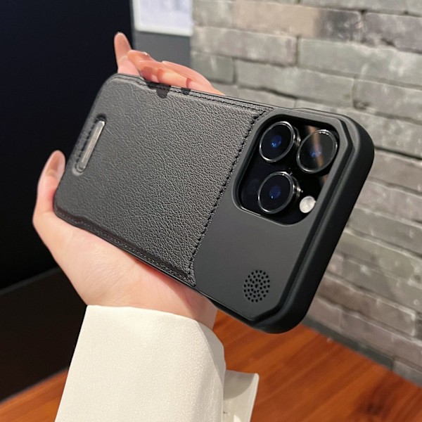 Etui til iPhone 16pro Aromaterapi læder rammeløs [sort] Aromaterapi læder metal rammeløs magnetisk