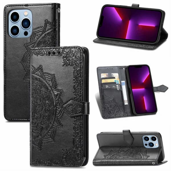Etui til iPhone 14 Pro sort Source Flip kunstlæder