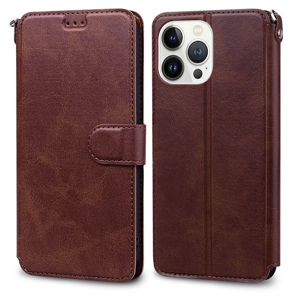 Etui til iPhone 13pro MAX6.7 brun Flip Wallet med kortholder magnetisk