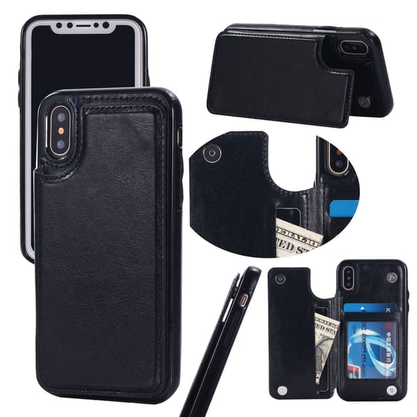 Etui til iPhone 16 sort Wallet med kortholder Vintage Distressed Flip business