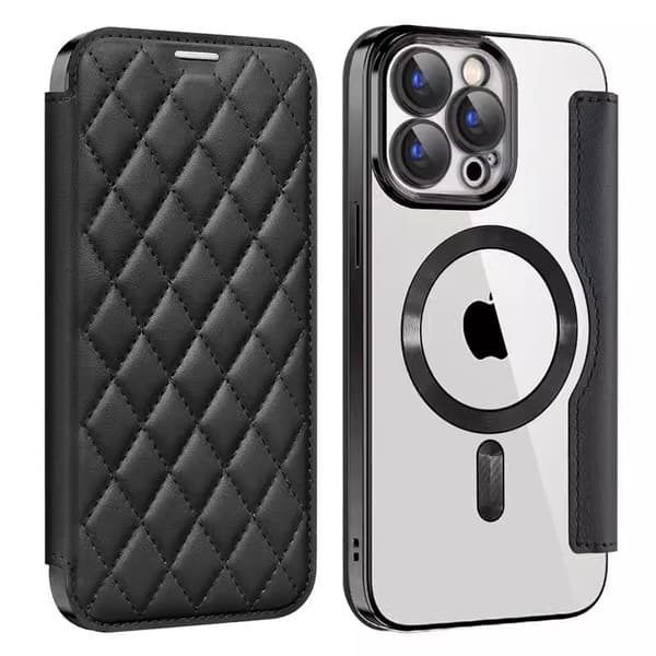 Etui til iPhone 16promax sort Magnetisk Flip Wallet med Kortholder Transparent