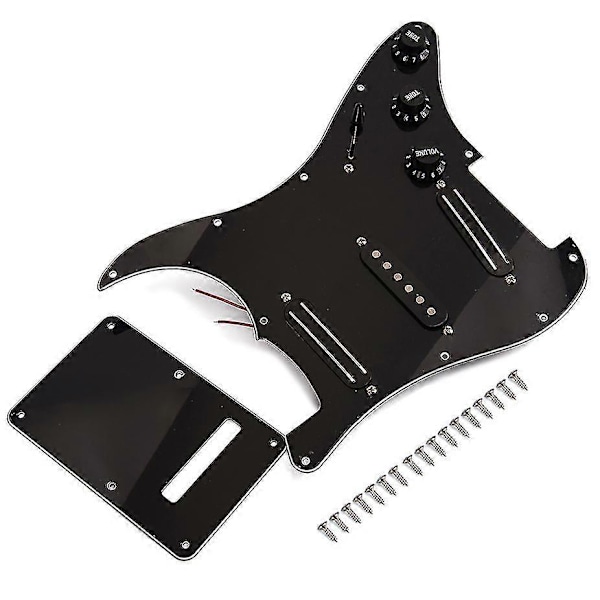 Musta 3-kerroksinen SSS Rail -tyyppinen sähkökitaran pickguard, johdotettu ja varustettu mikrofonilla, 11 reiällä