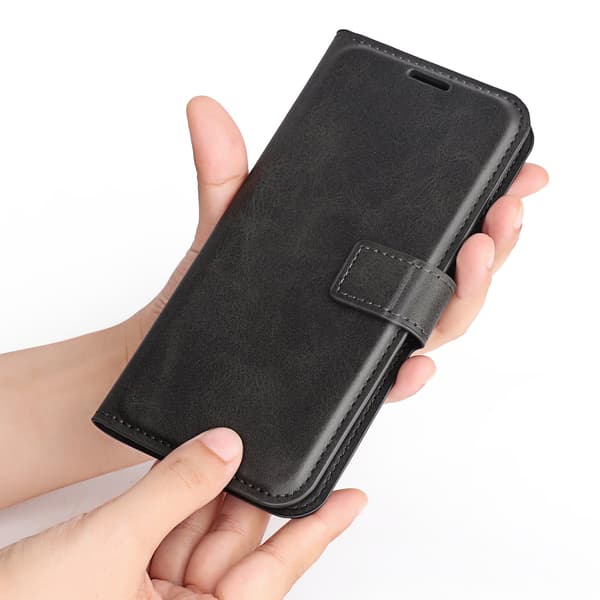 Etui til iPhone 16 Pro svart Flip Ensfarget Lommebok med Kortholder Tilpasning