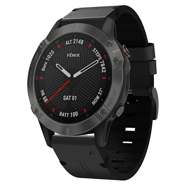 Sort Sort Læder Urrem kompatibel med Garmin Fenix 6 Sapphire GPS kompatibel med Garmin Fenix 6 Sapphire GPS