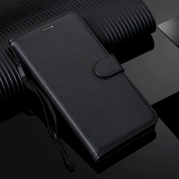 Etui til iPhone 13 sort kalveskind almindelig flip wallet med kortholder