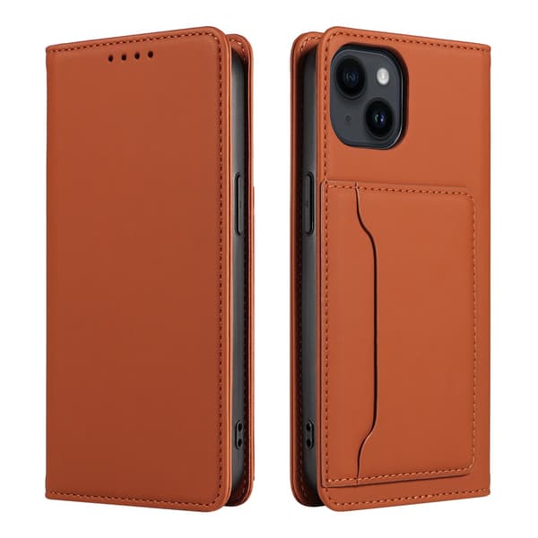 Kotelo iPhone 13 ruskealle Soft-Touch Flipille