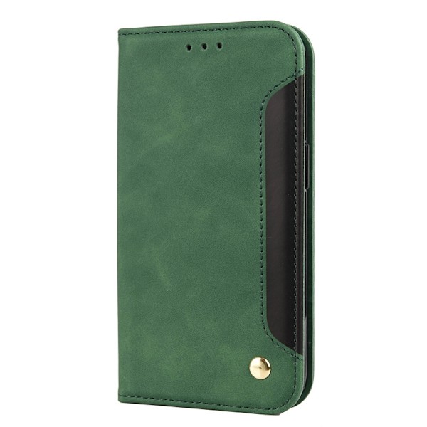 Etui til iPhone 14 Plus, grøn Business Wallet med kortholder, flip med farvematchning