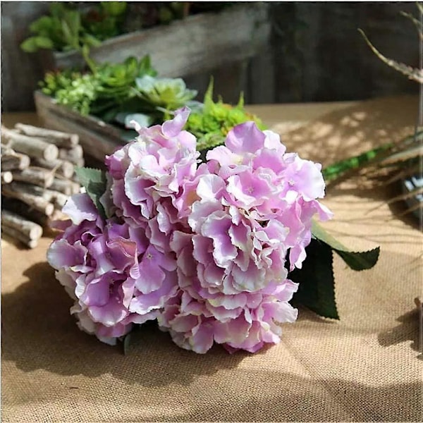 3 STK Kunstige Blomster Hortensia Blomster Silkebuket til Bryllup Brude Kontor Hjem Fest Dekoration lilla