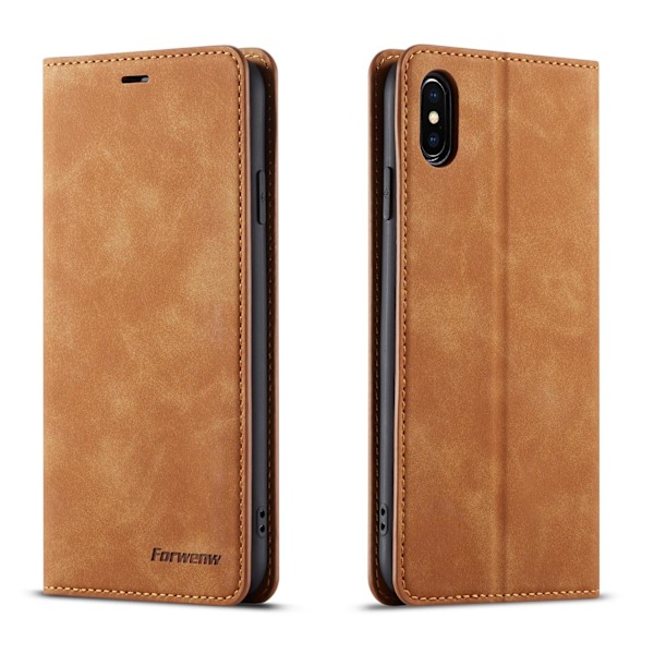 Etui til iPhone 15 Plus brun Kalveskind Flip Fantasy Wallet med Kortholder