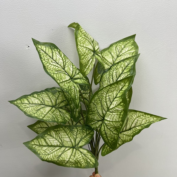 Konstgjorda Växter Grönska Krukväxter Väggdekorationer 12-Pack Taro Blad Calathea 12 taro leaves white and green