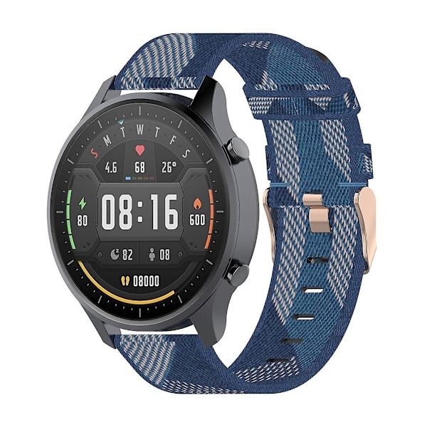Blå Blårandig Vävd Nylon Armbandsrem Kompatibel med Xiaomi Mi Watch Color, Garmin Vivoactive 4