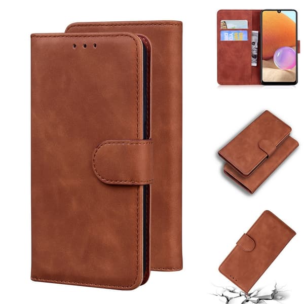 Etui til iPhone 13 Pro Max brun, enkelt Soft-Touch Retro Wallet med kortholder Flip