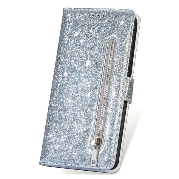Fodral för iPhone 13pro silverglitter dragkedja Plånbok med korthållare