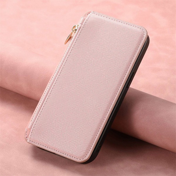 Kotelo iPhone 13 Prolle, pinkki magneettikansi imukupilla ja läpällä