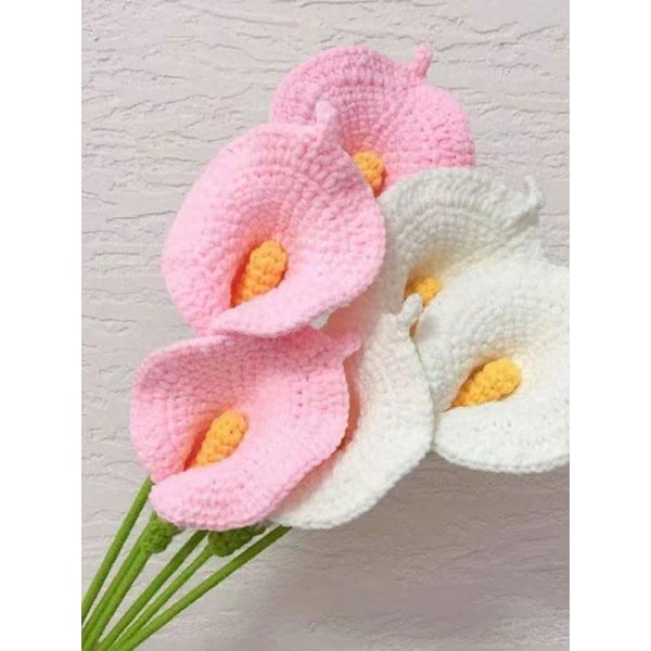 5 stk. Heklet Calla Lily Strikkede Kunstige Blomster Kreative Gaver til Venninnebursdag Kvinner Bryllup White 5pcs
