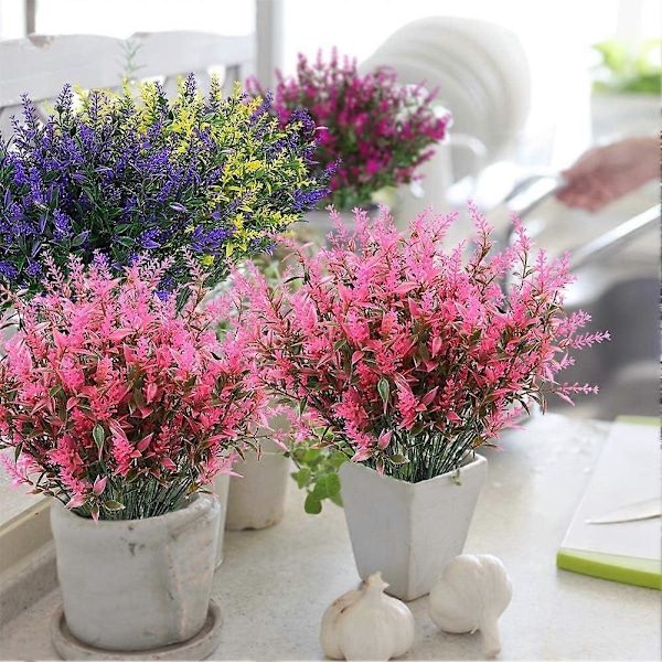 Tekokukat Pensas 4 Pakkaus Keinotekoisia UV-kestäviä Kasveja Kukkia, Teko Muovikello Lehtiä Vihreää Pink 24 Pcs