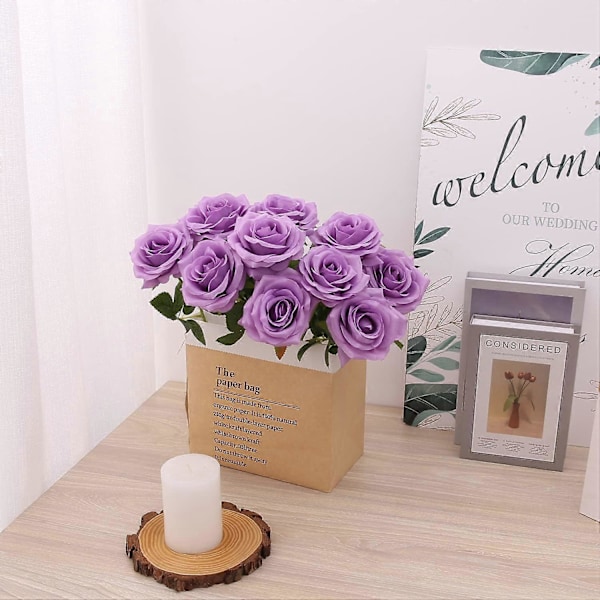 Kunstig Rose 10 stk. Åben Blomsterbuket Falske Rosestængler Falske Silke Blomster (Brændt Orange) Lilac
