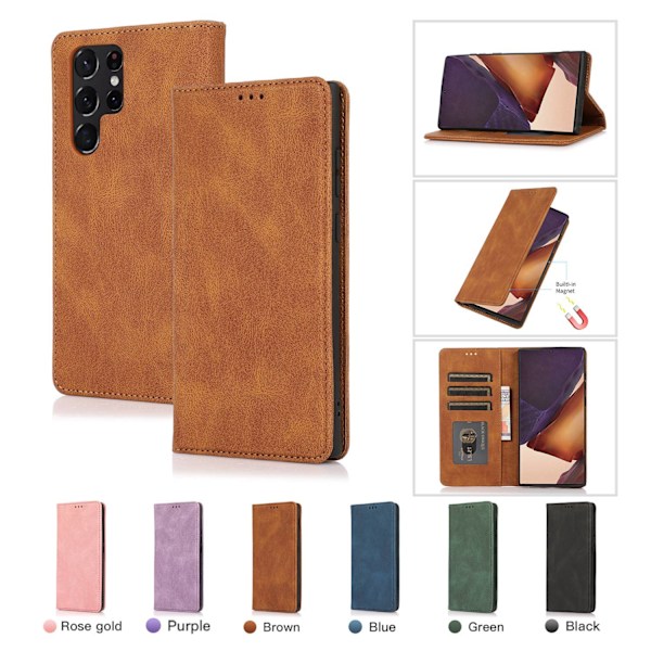 Fodral för iPhone 15plus14plus Brun Magnetisk Plånbok med Korthållare Flip Soft-Touch